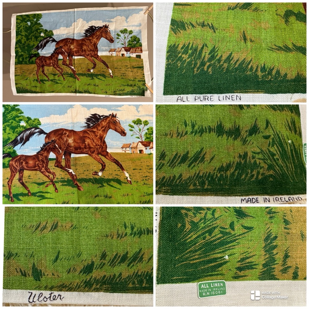 Vintage Ulster Irish Horse & Foal Pony Equine Linen Tea Towel- 29" x 19"
